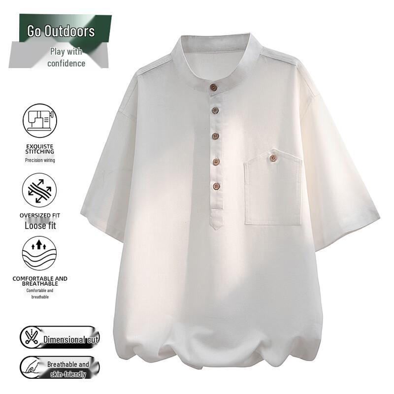 MEDE Men s Solid Color Retro Henley Short Sleeve T-Shirt L