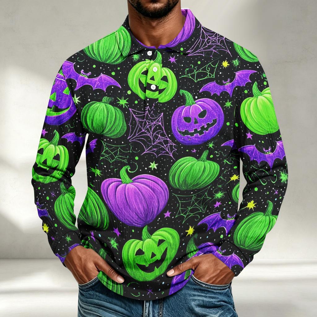Men's Long Sleeve Shirt Halloween Print Loose Fit Casual Top