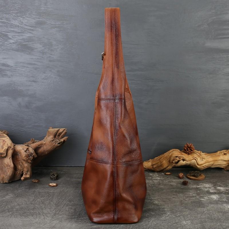 Johnature Large Capacity Genuine Leather Tote Bag Vintage Soft Cowhide Personalized Wide Shoulder Strap Shoulder Bag