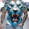 T-shirt da uomo con leone ruggente 3D Blu Freddo Grafica Re Animale Stampata Manica Corta Casual Girocollo Pullover Streetwear Punk Tee Top Abbigliamento da Uomo