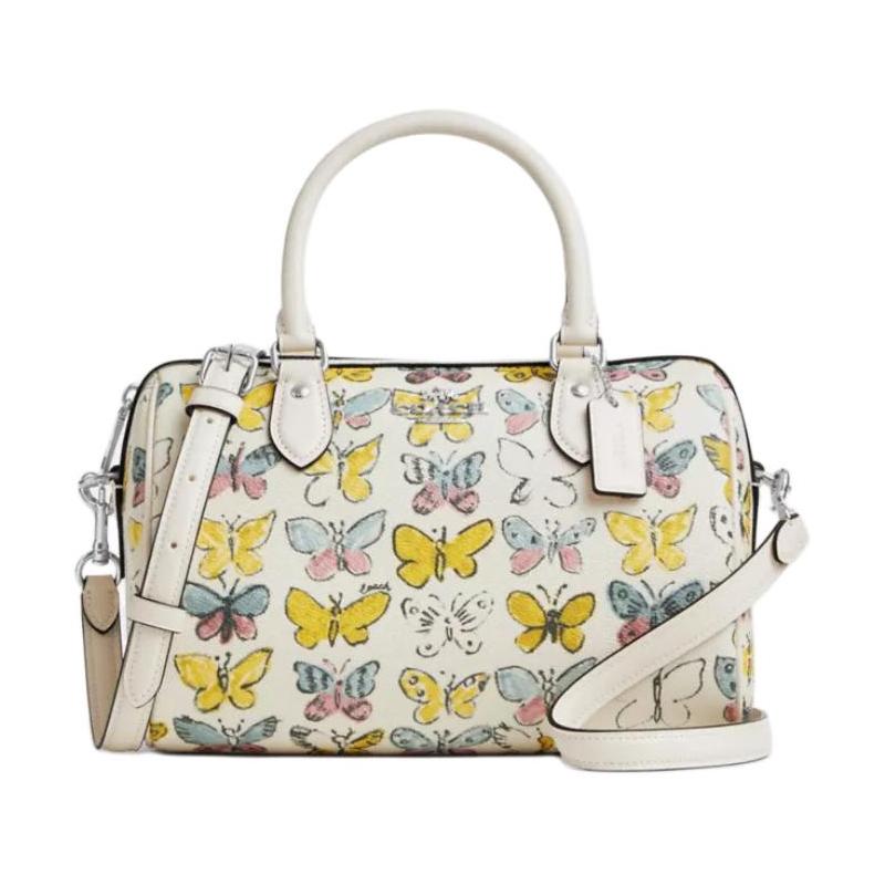 

COACH Rowan 25 Butterfly Pattern All Over Print Coated Canvas Shoulder Crossbody Handbag Medium Women s Silver серебряный