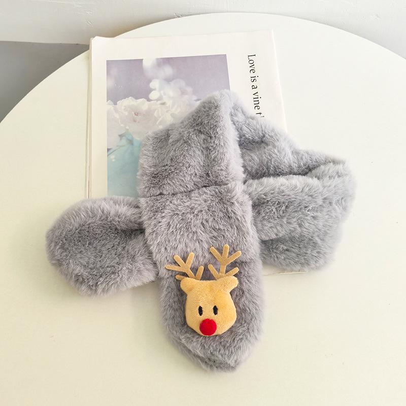 Korean Style Christmas Plush Scarf for Kids, Ages 1-6 – Warm & Trendy Cartoon Design for Boys & Girls