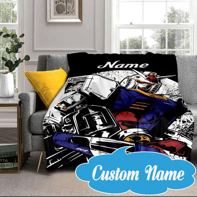 Custom Name Robotic Warrior Adventure Blanket bed sofa Blanket Flannel Blanket for Camping, Hiking, Picnic Essentials,gift for Fan family