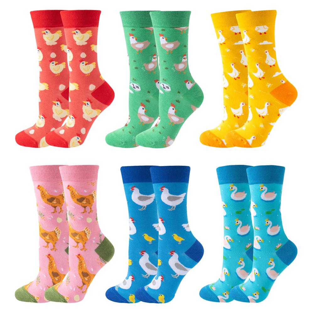 6 Paar Neue Mode Niedliche Fröhliche Mid-Tube Damen Socken Wassermelone Kirsche Katze Hund Flamingo Kuh Lieblich Lässig Lustige Socken