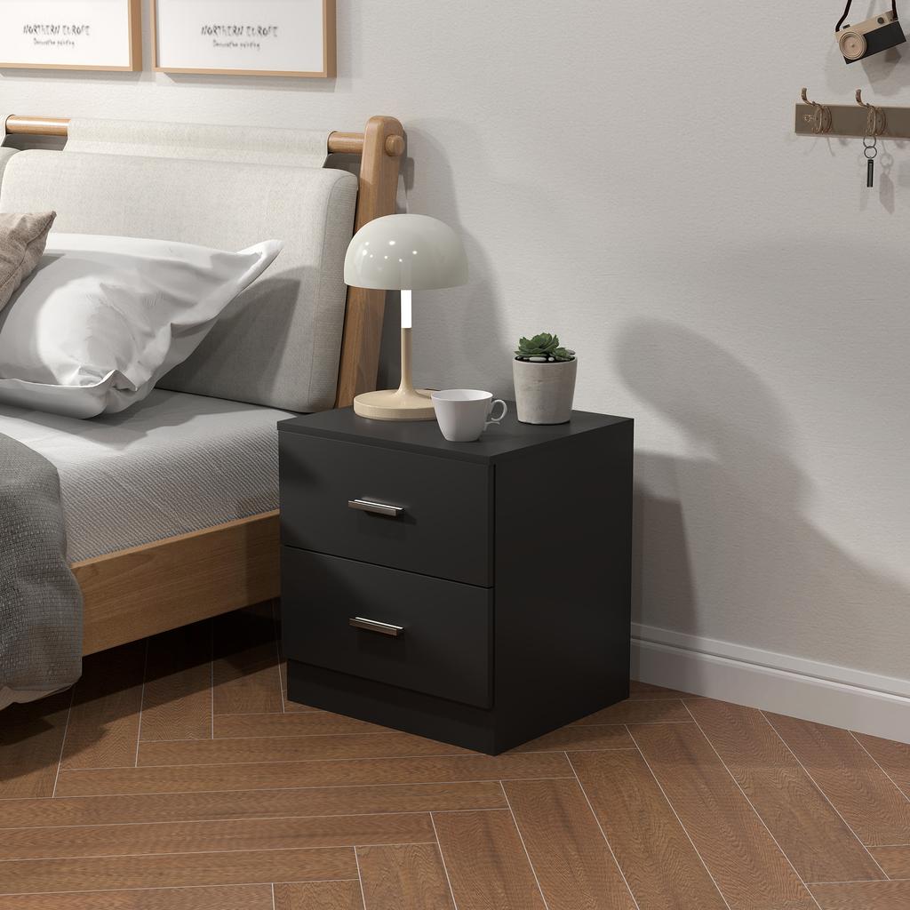 Modern Bedside Table Beside Cabinet With 2 Drawers For Bedroom Living Room Black