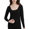 Women's Solid Color Front And Back Pockets Long Sleeved Seamless Waist  Warm Top
