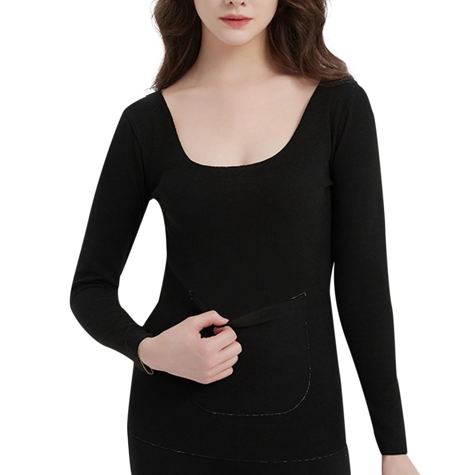 

Women s Solid Color Front And Back Pockets Long Sleeved Seamless Waist Warm Top XL