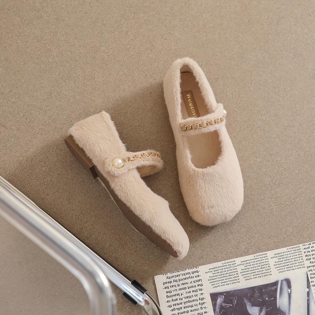 New Spot, Mao Mao Shoes for Women To Keep Warm 2025 New One-word Belt Flat-bottomed Velvet Single Shoes Soft Sole