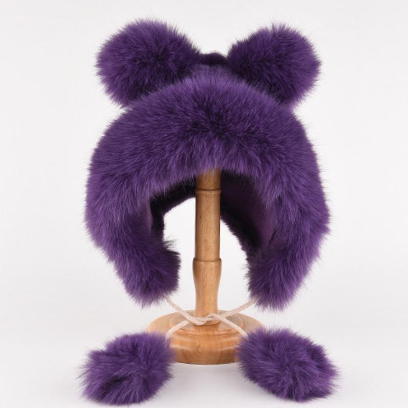 Niedliche Bärenohren Mütze Damen Herbst und Winter mit warmer Plüschmütze Weißer Ohrenschutz Pelzmütze Lei Feng