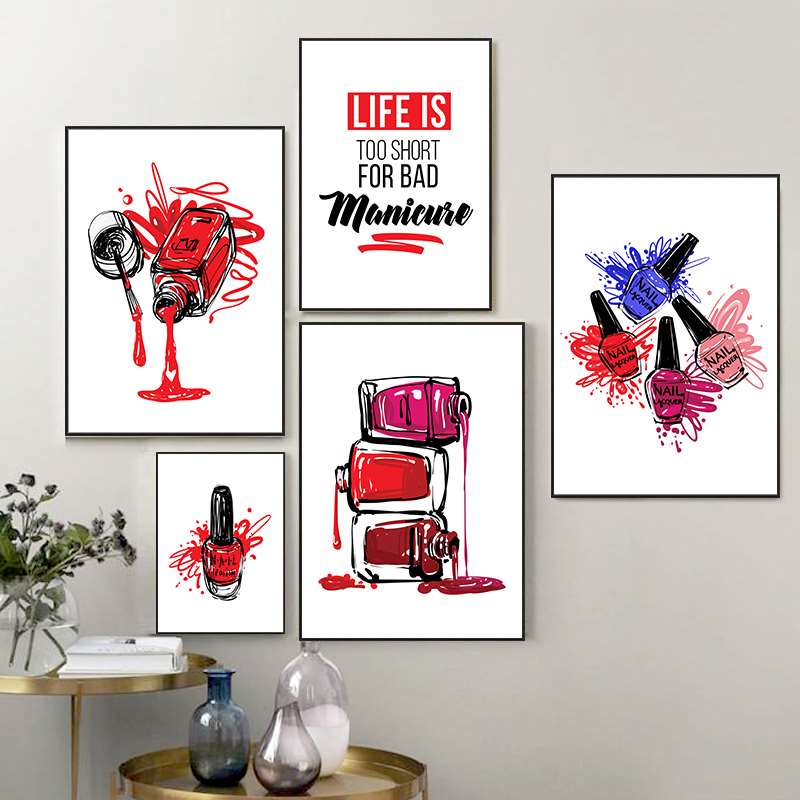 Manikyr Makeup Nagellack Art Pictures Modern Salong Väggaffischer och tryck Vackert mode Illustration Verktyg Dekor HD3162