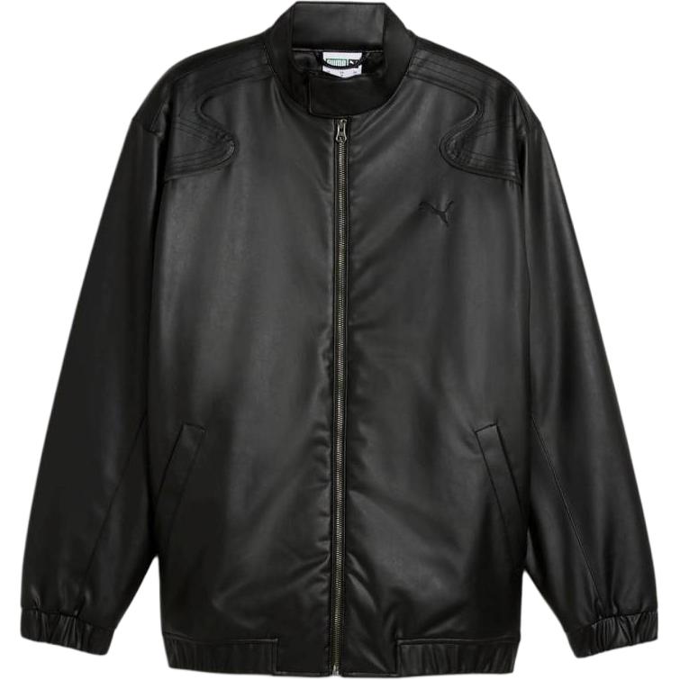 Puma Solid Color Logo Embroidered Stand Collar Zip Long Sleeve Jacket Unisex Jackets Black 630926-01