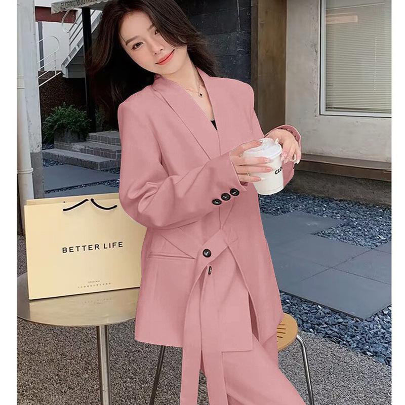 Women's Spring & Autumn Loose Fit Blazer and Wide-Leg Pants Set