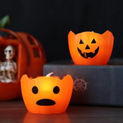 Luminária de Noite de Abóbora LED para Halloween com Expressão de Diabo - Lâmpada Eletrônica Decorativa de Velas para Festas