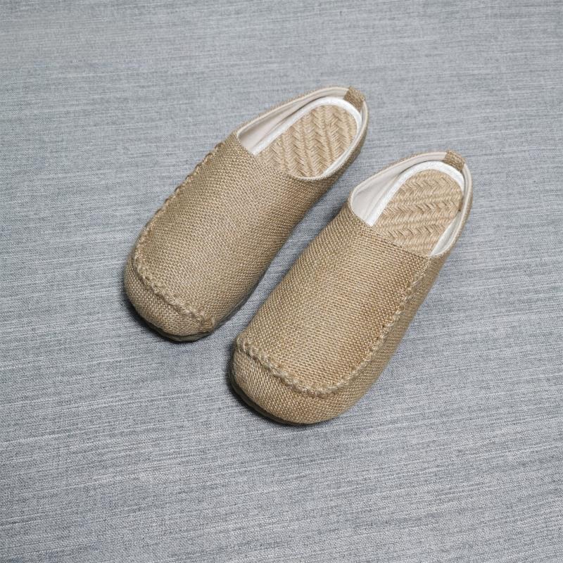 

Мужские летние дышащие однотонные полускользящие тапочки из соломы и льна с закрытым носком, с круглым носком, на плоской подошве, домашняя обувь 43 хаки