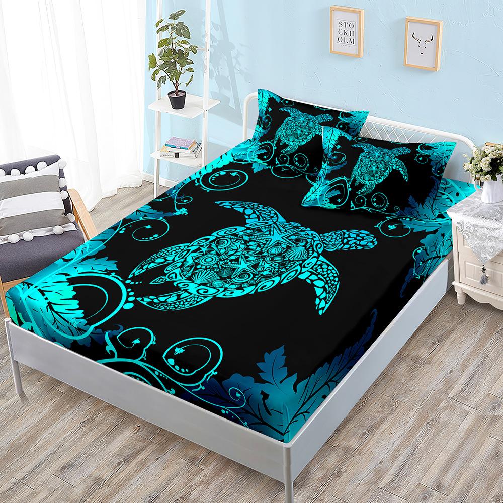 Unterwasserwelt Schildkröten-Set, Laken Dreiteiliges Set, Tagesdecke Kissenbezug, Matratzenschutzhülle