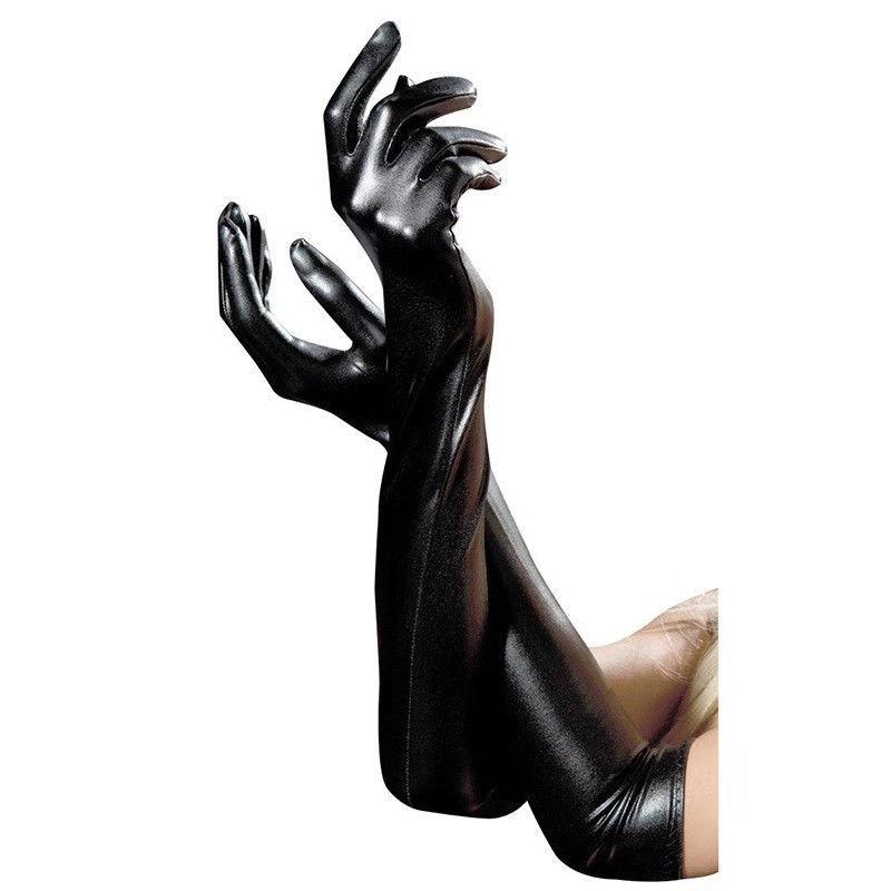 Women's Extra Long Black Touchscreen Leather Gloves - Warm Lined, Over-the-Elbow, Autumn/Winter