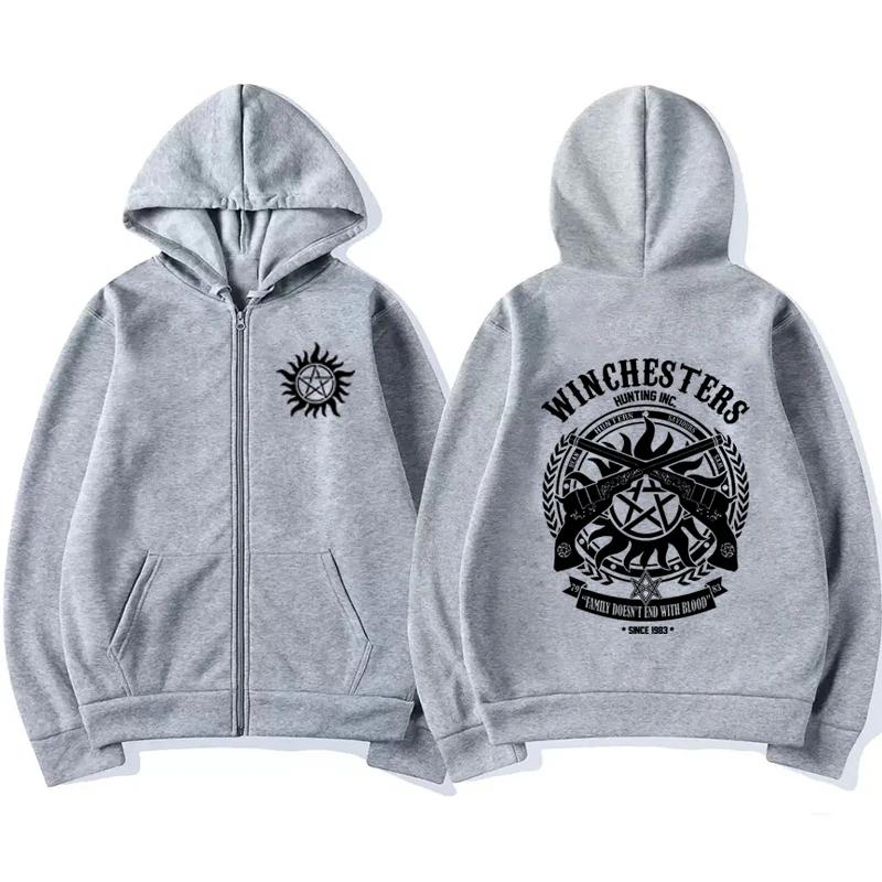 Pentagram Printed Zipper Hoodie Autumn Winter Women Casual Vintage Oversize Fashion Long Sleeve Fleece Sweatshirts