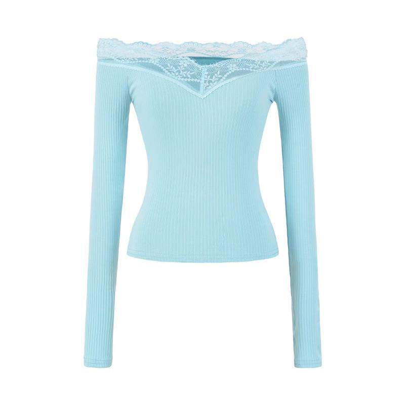 Spicy Lace Off-Shoulder Crop Top: Women s One-Shoulder Long-Sleeve, Waist-Cinching, Sexy Style. Medium