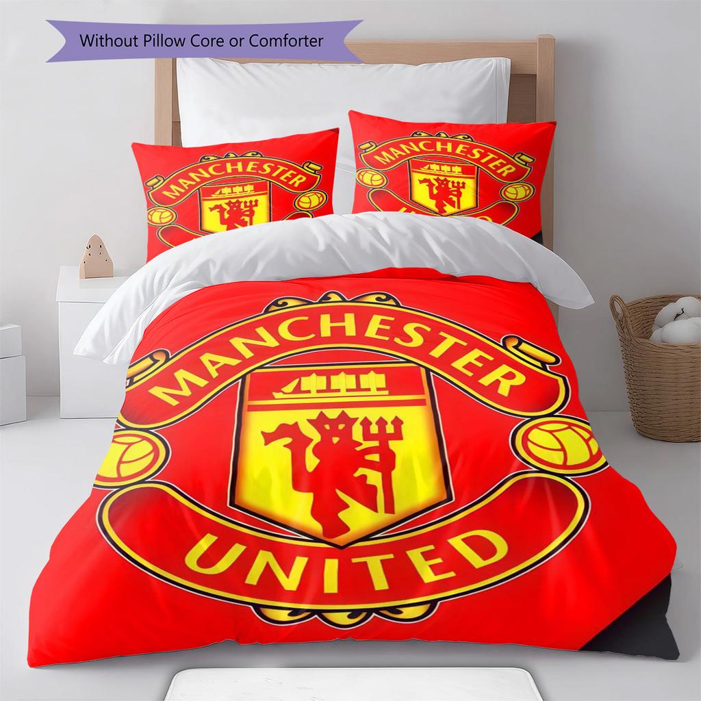 Set cu cuvertură și fețe de pernă Man Utd Decor Acasă Cadou de Ziua de Naștere (1 * husă de pilotă + 2 * fețe de pernă, fără miez)