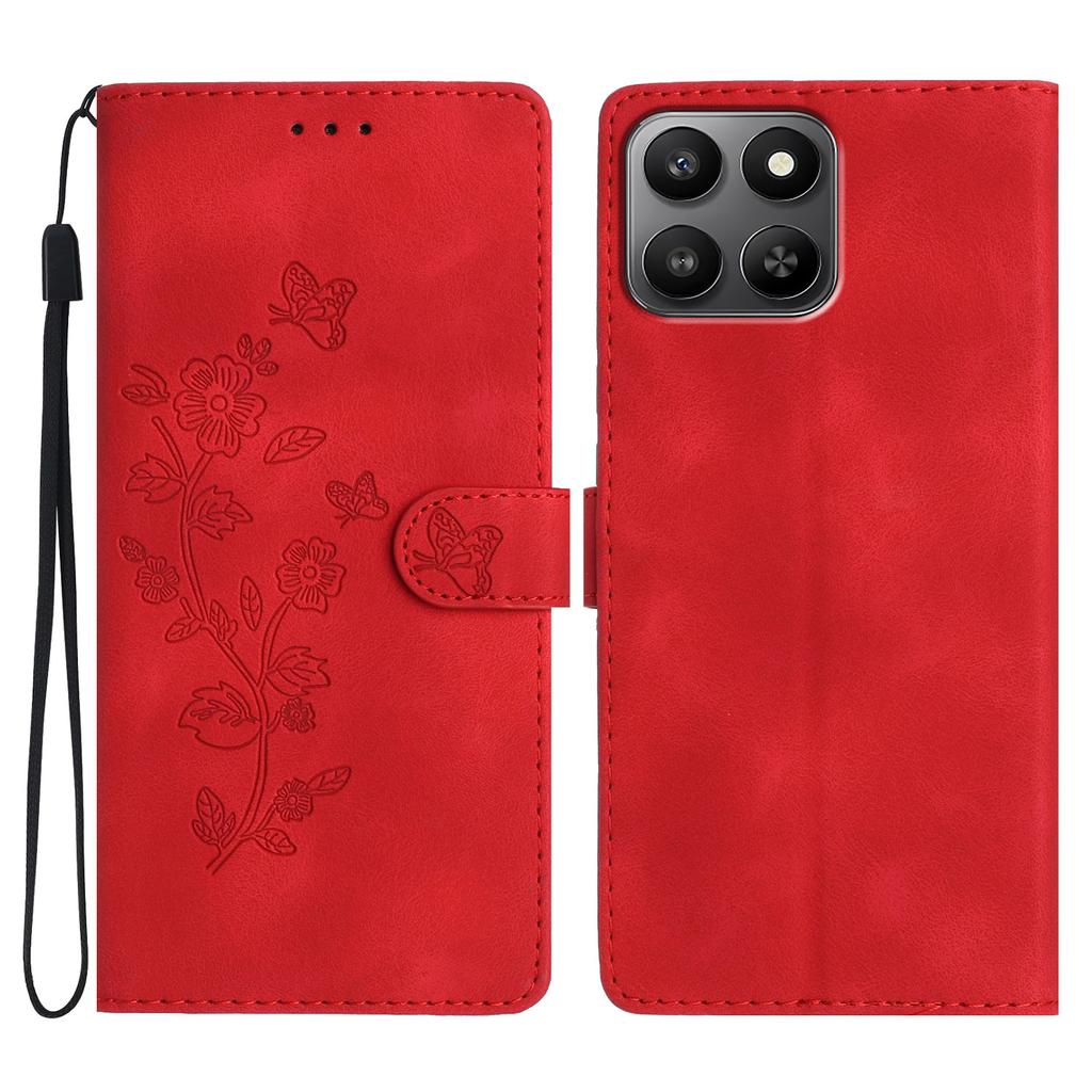 Leather Case For Honor 400 Smart 5G/4G/X7d 4G Imprinted Flower Phone Cover with Wrist Strap