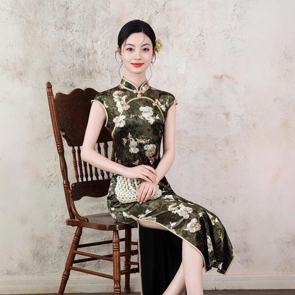 French Style, Cheongsam 1011 New Temperament High-end Chinese Style Long Slim Cheongsam