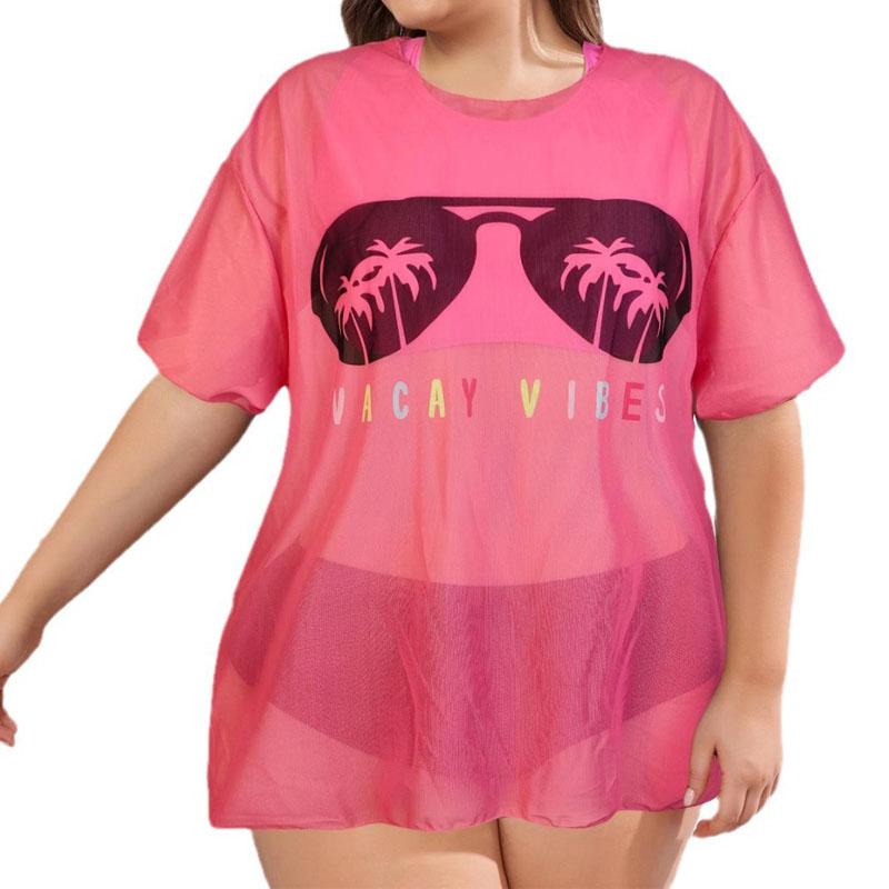 

Женский купальник больших размеров, уличный пляжный комплект бикини, сетчатый бикини с принтом, комплект из трех предметов для женщин 4XL