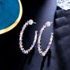 Chic Ear Jewelry Silver Plated Double Sided CZ Cubic Zirconia Bamboo Shape Hoop Earrings for Women Prom Wedding Dress Accessory