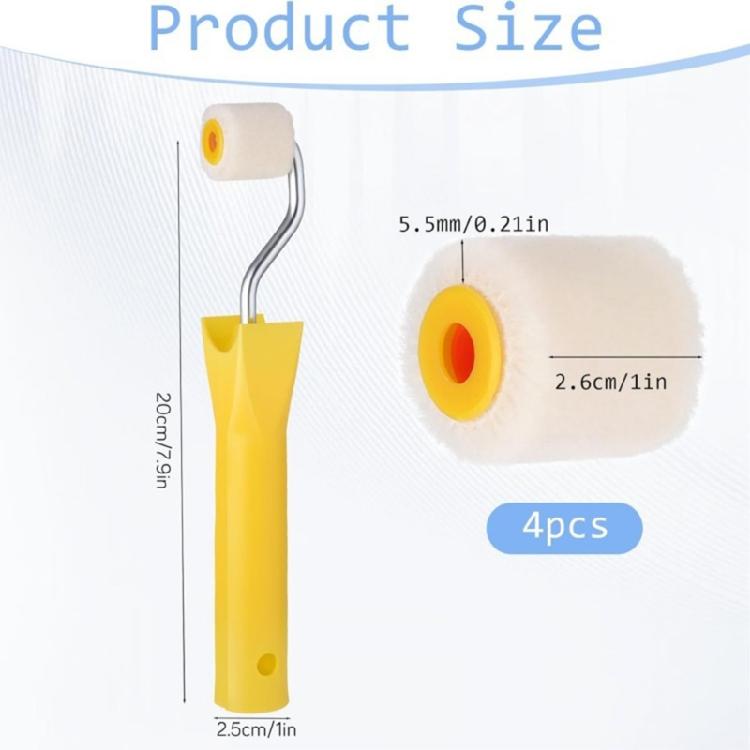 Portable 1Inch Touch Up Paint Roller Set With 4 Refill Heads Roll Brush For Seamlessly Corner And Edges Coverage