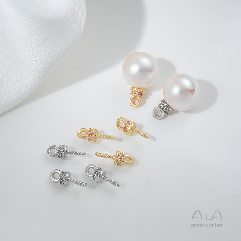 Colgante Ojo de Oveja de Zirconia Micropavé Relleno de Oro de 14K Duradero con Medio Agujero para Joyería de Perlas DIY