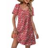 2026 Womens U-Neck Printed Midi Dress Casual Loose Fit Everyday Wear