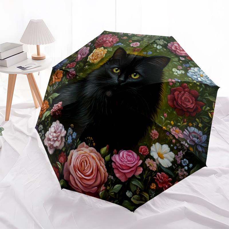Flower Cats and Dogs  pattern, automatic folding umbrella, portable and foldable design, 8 ribs, a Christmas or birthday gift.