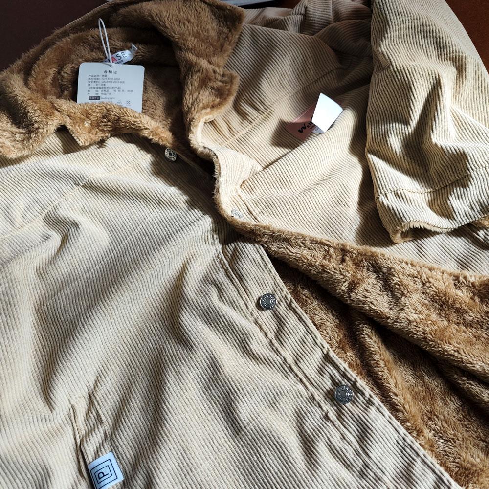 Men's Khaki Y2K Winter Thick Parkas Plus Velvet Loose Corduroy Down Coat Quality Jacket For Men Sweatshirts Windbreaker