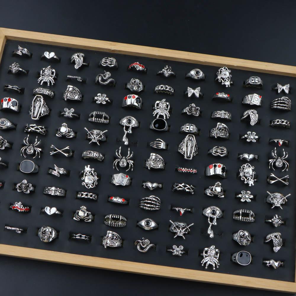 10/20/30/50pcs/Lot Fashion Vintage Punk Skeleton Spider Joker Finger Rings For Women Men Hip Hop Rock Animal Jewelry Party Gifts