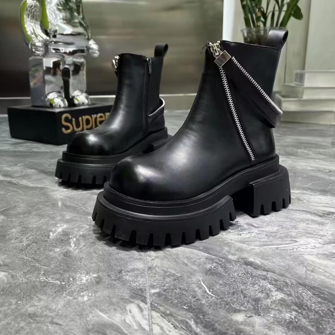 

Женские зимние ботинки на платформе с высоким каблуком, дизайнерские новые кожаные туфли, зима 2025, трендовая готическая повседневная обувь, модные ботинки Mujer 40 чёрный
