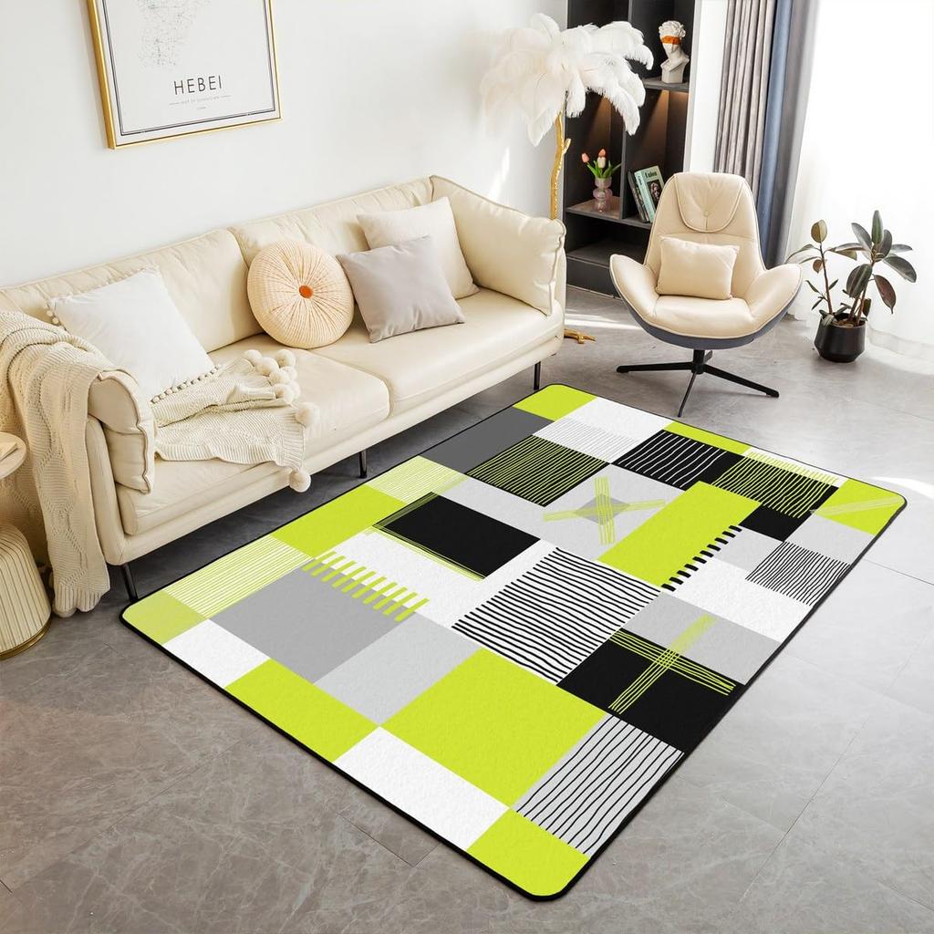 Modern Abstract Curve Print Area Rug, Black Pink & White Design Non-Slip Floor Mat for Living Room Bedroom Home Decor Carpet