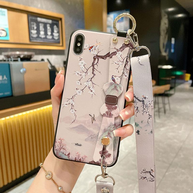 Crossbody Lanyard Case For iPhone 15 16 14 13 12 11 Pro Max 16E 17 Xs XR 7 8 Plus Flower Bow Neck Wrist Strap Phone Holder Cover