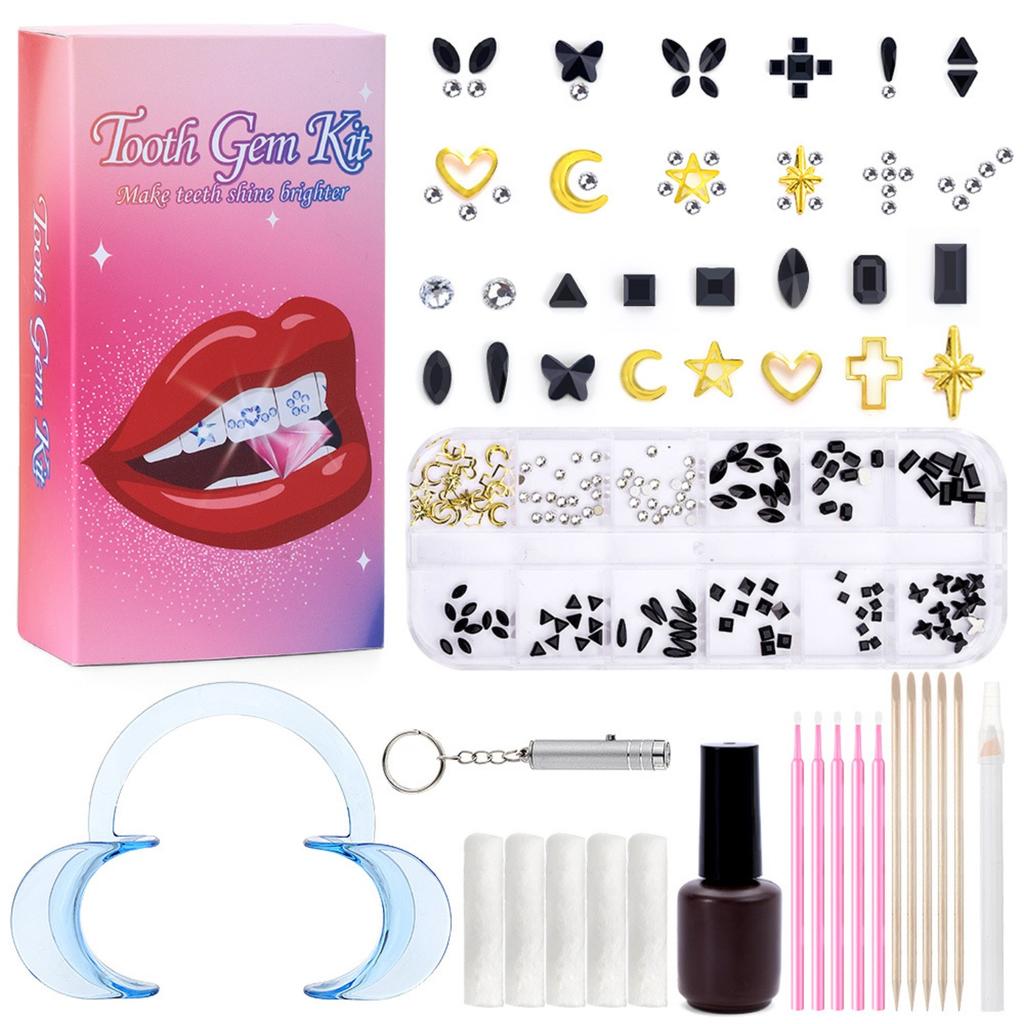Tooth Gem Kit,Teeth Jewelry Kit with Glue and Light,Tooth Gems Kit for Teeth,Professional DIY Tooth Gem Kit,Fashionable Crystal for Teeth Sweet Smile