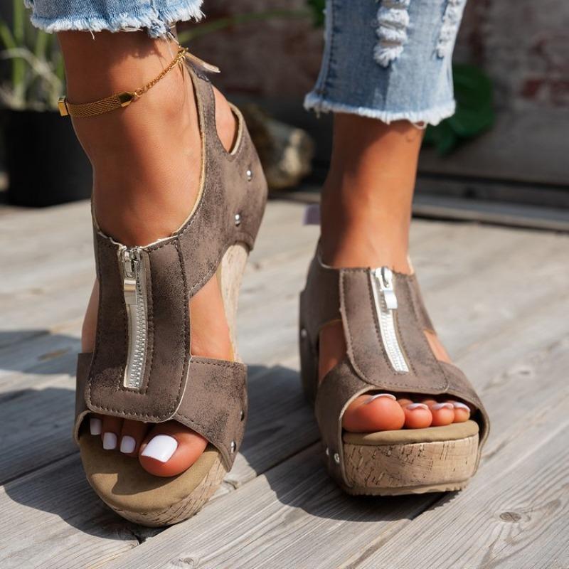 Sandals Flat Thick-soled Large-sized Shoes Fish-mouth Velcro Casual Sandals