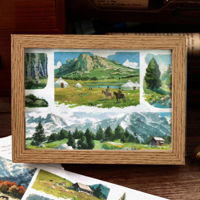 Mr. Paper, Landscape Grassland Themed Adhesive Tape Stickers, Photo Frames, Greeting Cards, Scrapbooks, Decorative Stickers