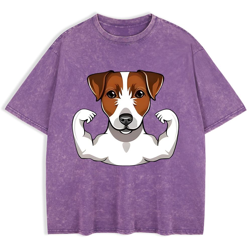 

Russell Terrier Puppy Cotton Washed T-Shirts Mens Oversize T Shirts Casual Comfortable Short Sleeve Tops O-Neck Clothes 3XL