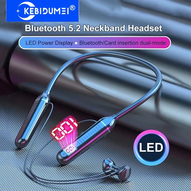 Bluetooth 5.2 Earphones Neckband Headphones Wireless Headsets HiFi Stereo LED Digital Display Dual Mode Waterproof Earbuds