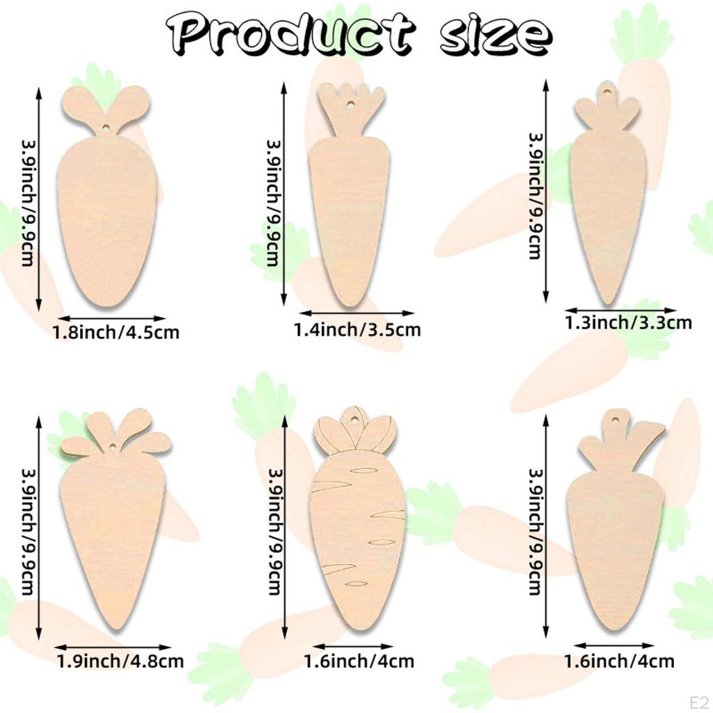 60 Pieces Wooden Carrot Shaped Cutouts Unfinished Wood Slices Party Supplies Props Adorable