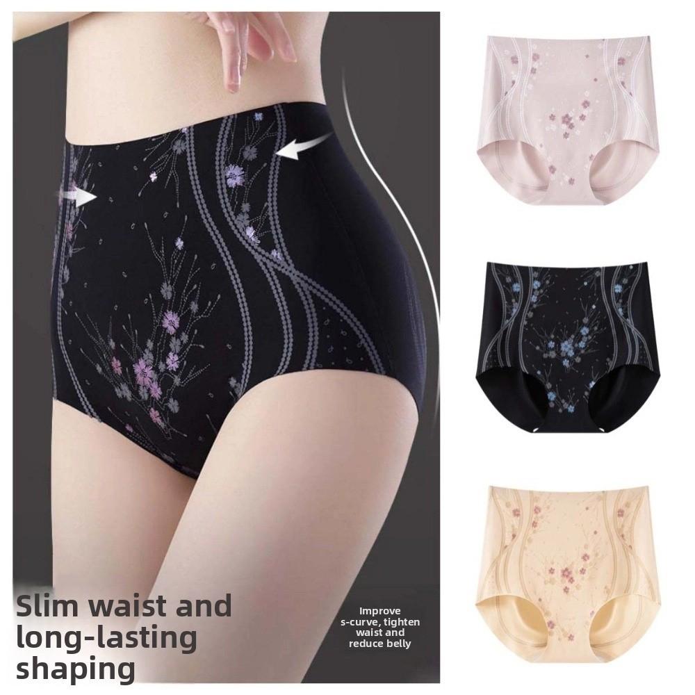 High Waist Butt Lifter Briefs Flowers Tummy Control Underwear Breathable Seamless Underpants  Women