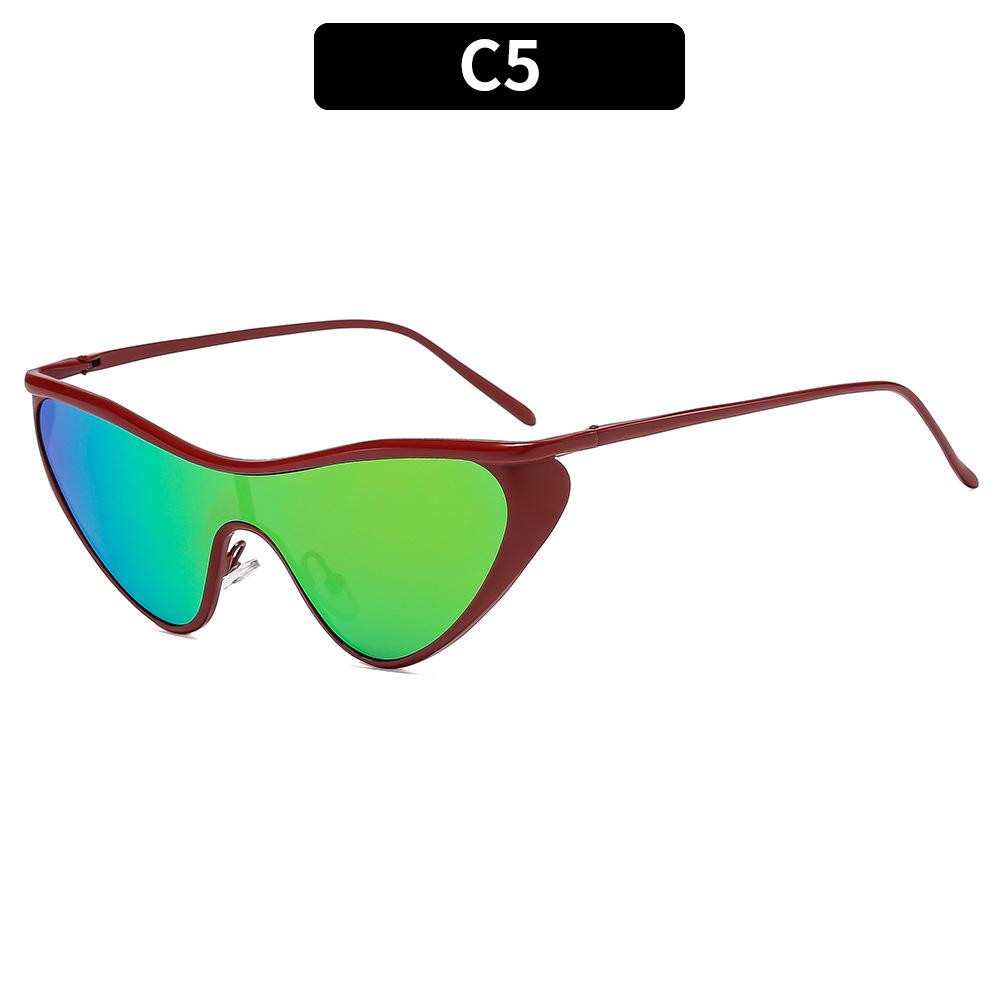 Women's sunglasses, men's and women's fashion metal one-piece cat's eye sunglasses