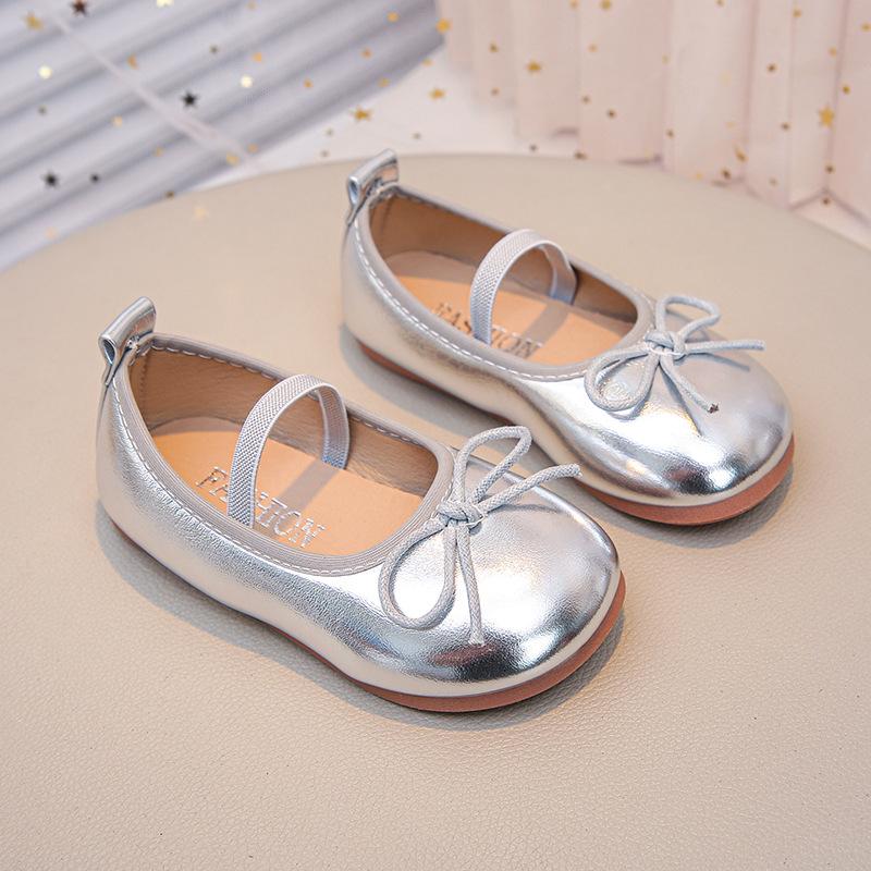 Girls' Leather Shoes 2025 Spring and Autumn New Silver Shoes Little Girl Princess Shoes Soft-soled Beanie Shoes Red Single Shoes Tide