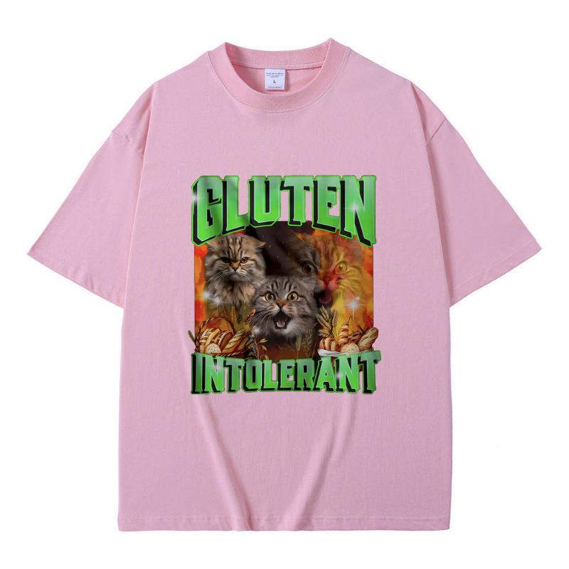 

Gluten in Tolerant Cat Funny Meme Print T-shirt Male Fashion Oversized Streetwear Men Women Cozy Pure Cotton Short Sleeve 3XL