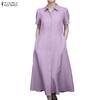 ZANZEA Women Casual Turn Down Collar Short Sleeve Summer Shirt Dress