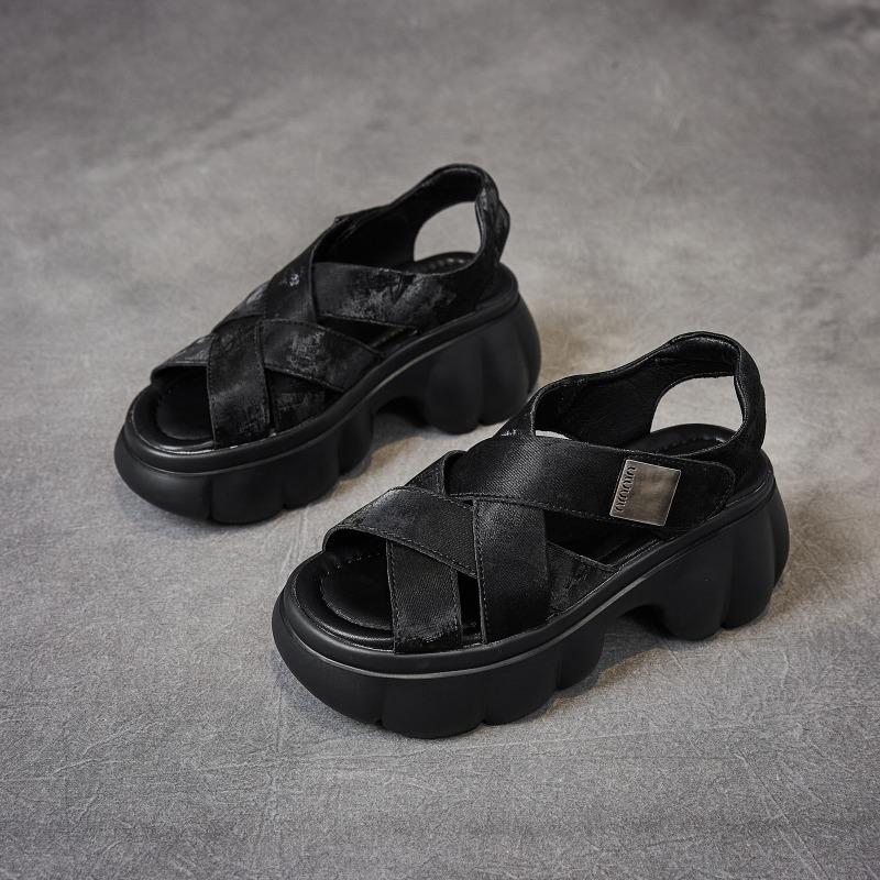 2025 Lato Skórzane Buty Damskie Sandały na Platformie Marka Modowa Wysokie Obcasy Damskie Buty na Imprezę Eleganckie Sandały na Wysokim Obcasie 8cm