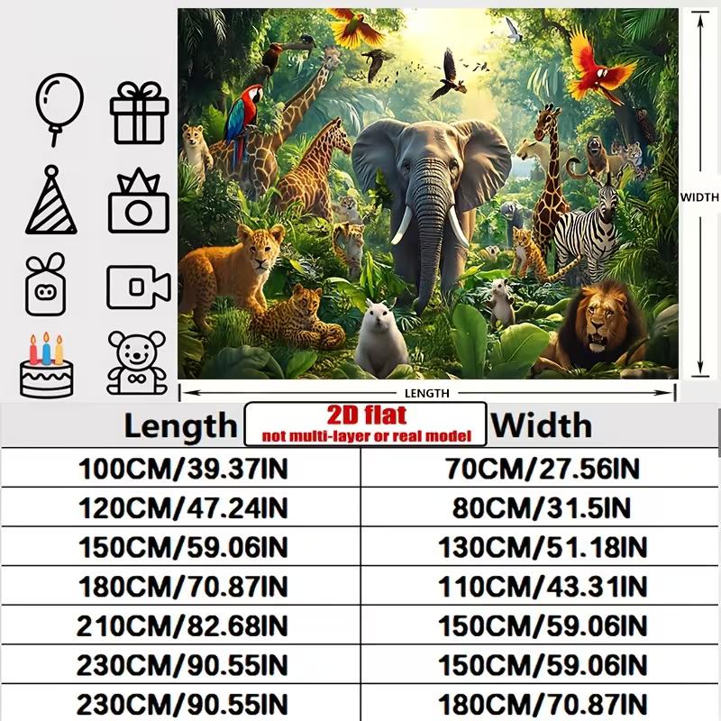 2D African Safari Tapestry Jungle Animals with Elephant & Giraffe Wall Decor