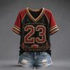 Damen Freizeit V-Ausschnitt Kurzarm T-Shirt mit Raglanärmeln und Rugby-Print